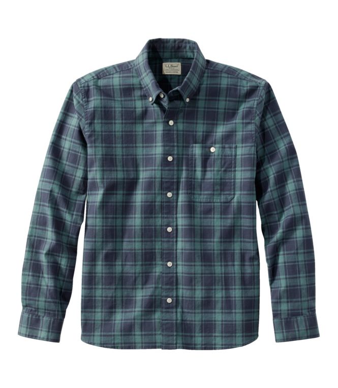 Men's Comfort Stretch Chambray Shirt, Long-Sleeve, Slightly Fitted Untucked Fit, Plaid