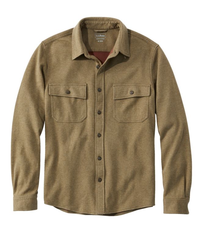 Men's Washed Cotton Double-Knit Chamois Shirt, Long-Sleeve