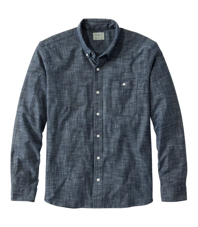 Men's Comfort Stretch Chambray Shirt, Long-Sleeve, Slightly Fitted Untucked Fit