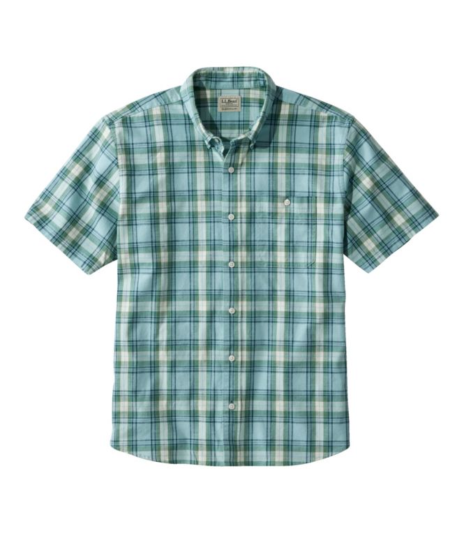 Men's Comfort Stretch Chambray Shirt, Traditional Untucked Fit, Short-Sleeve, Plaid