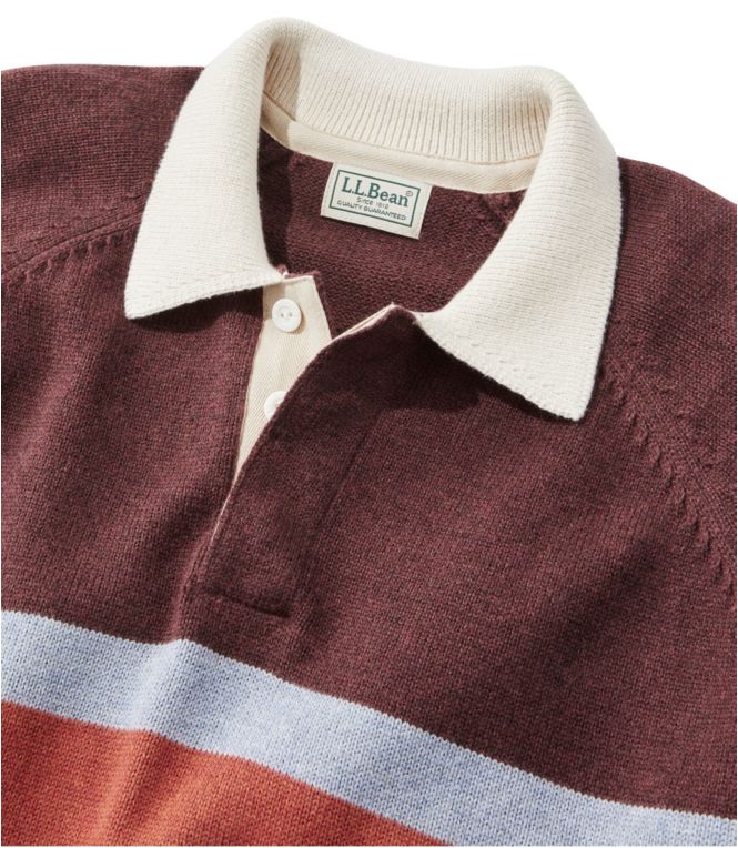 Men's Wicked Soft Cotton/Cashmere Sweater, Rugby Polo, Stripe