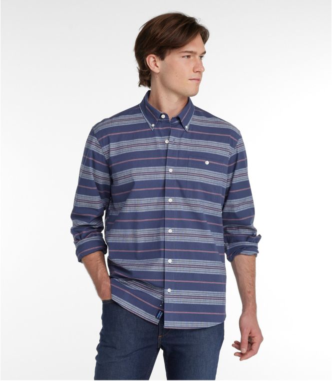 Men's Comfort Stretch Chambray Shirt, Traditional Untucked Fit, Long-Sleeve, Stripe
