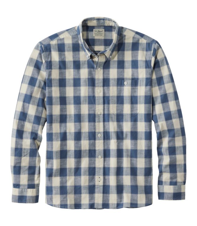Men's Comfort Stretch Chambray Shirt, Long-Sleeve, Slightly Fitted Untucked Fit, Plaid