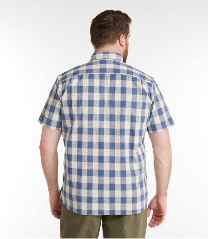 Men's Comfort Stretch Chambray Shirt, Traditional Untucked Fit, Short-Sleeve, Plaid