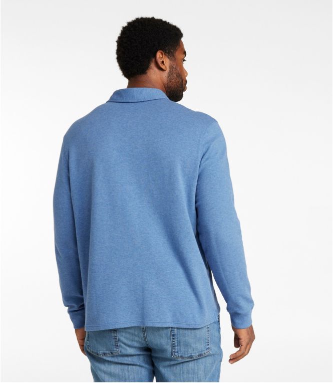 Men's Washed Cotton Double-Knit Polo, Long-Sleeve
