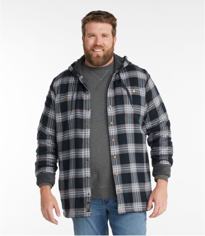 Men's Fleece-Lined Flannel Shirt, Hooded Snap Front, Slightly Fitted