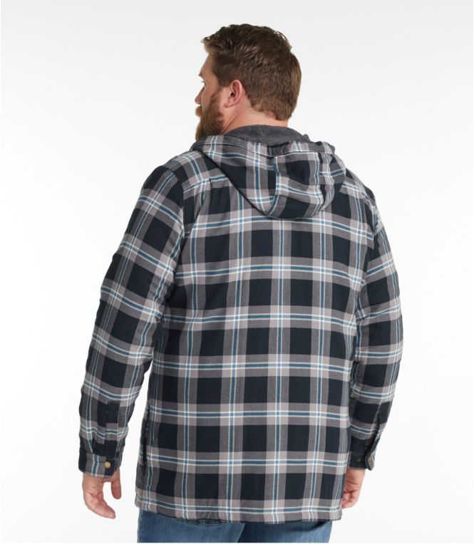 Men's Fleece-Lined Flannel Shirt, Hooded Snap Front, Slightly Fitted