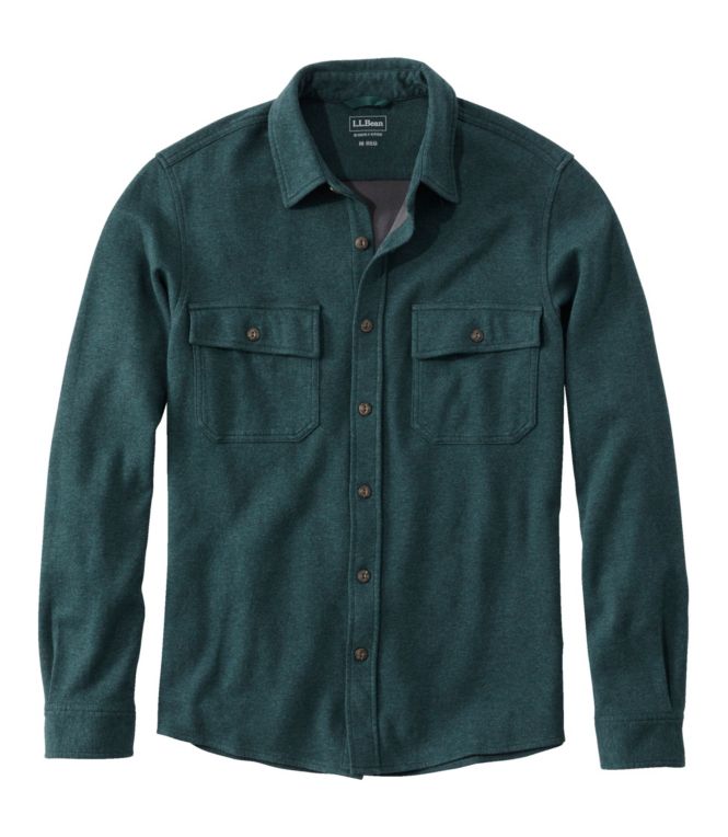 Men's Washed Cotton Double-Knit Chamois Shirt, Long-Sleeve