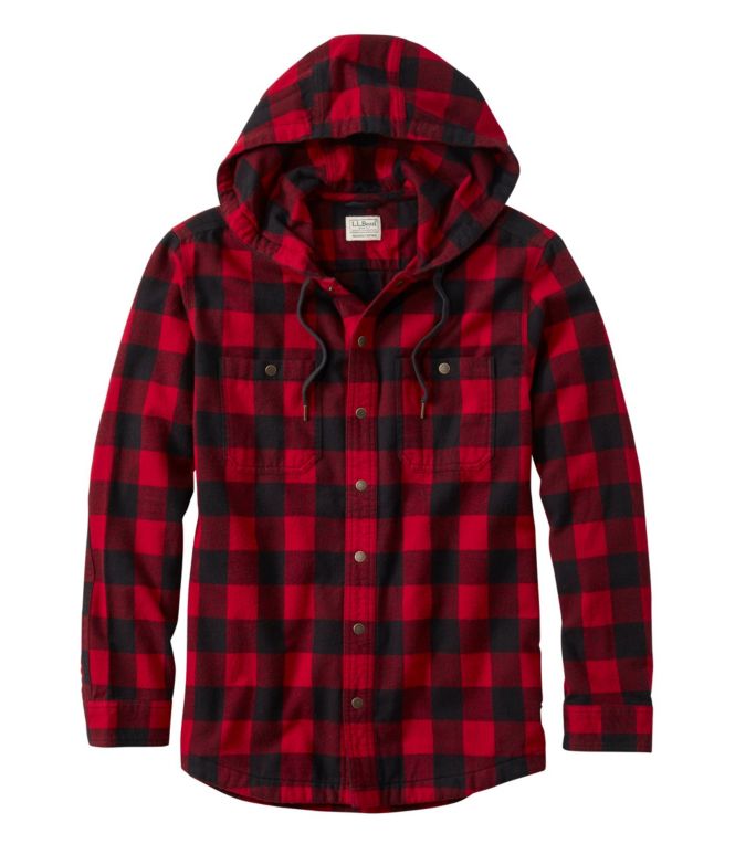 Men's Scotch Plaid Flannel Hooded Shirt, Slightly Fitted