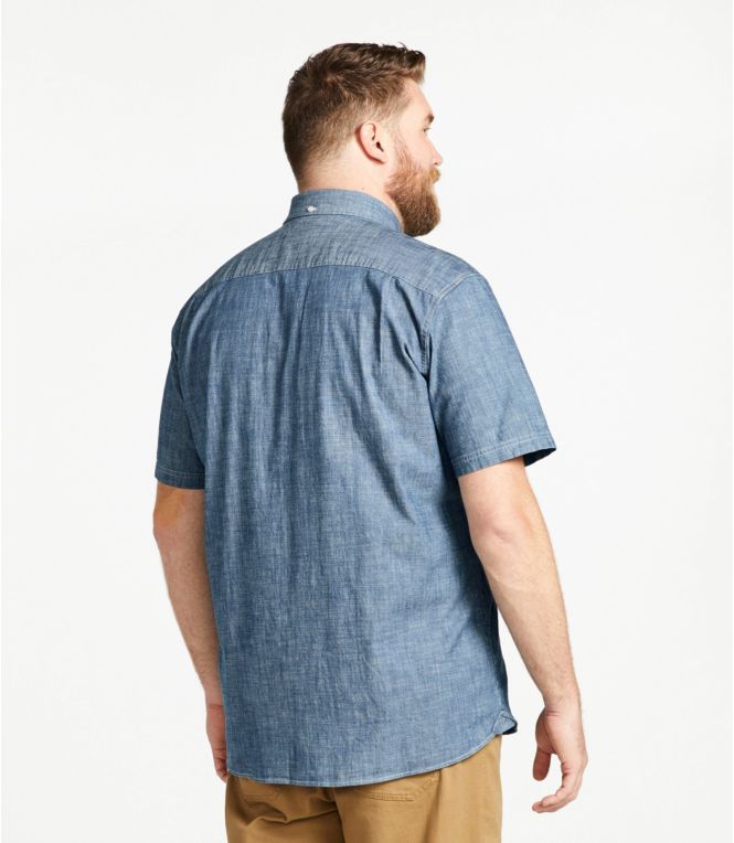 Men's Comfort Stretch Chambray Shirt, Traditional Untucked Fit, Short-Sleeve