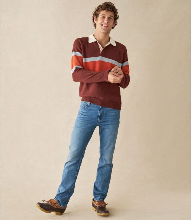 Men's Wicked Soft Cotton/Cashmere Sweater, Rugby Polo, Stripe