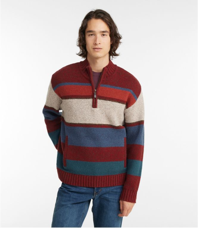 Men's Bean's Classic Ragg Wool Sweater, Half Zip, Stripe
