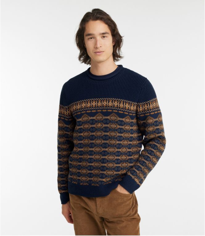 Men's L.L.Bean Organic Cotton Waffle Sweater, Crewneck, Fair Isle