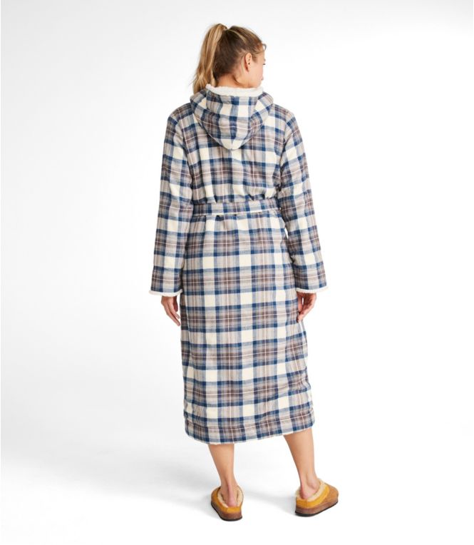 Women's Scotch Plaid Flannel Robe, Sherpa-Lined Long