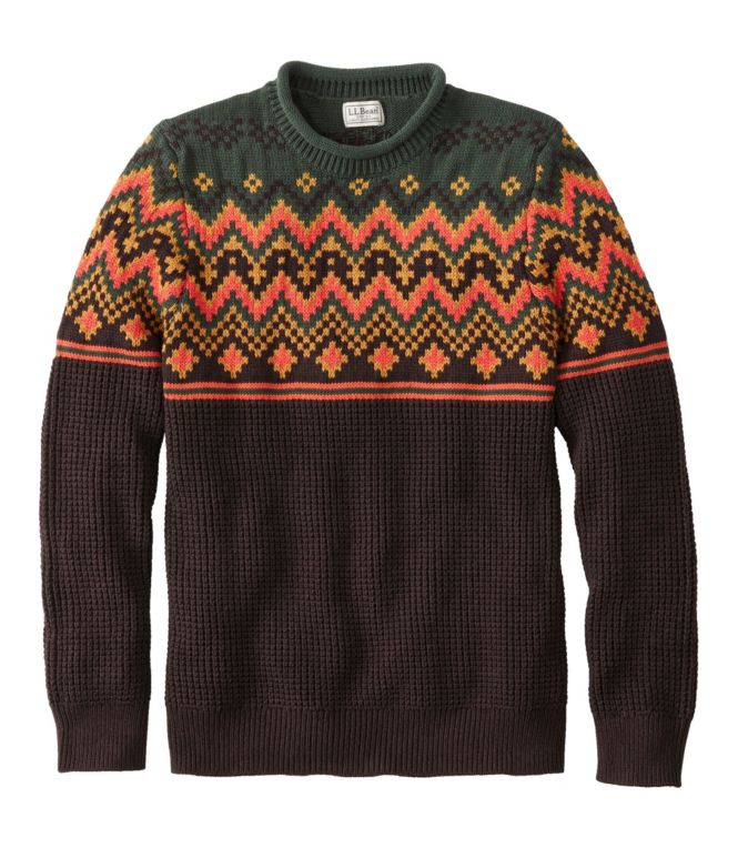 Men's L.L.Bean Organic Cotton Waffle Sweater, Crewneck, Fair Isle