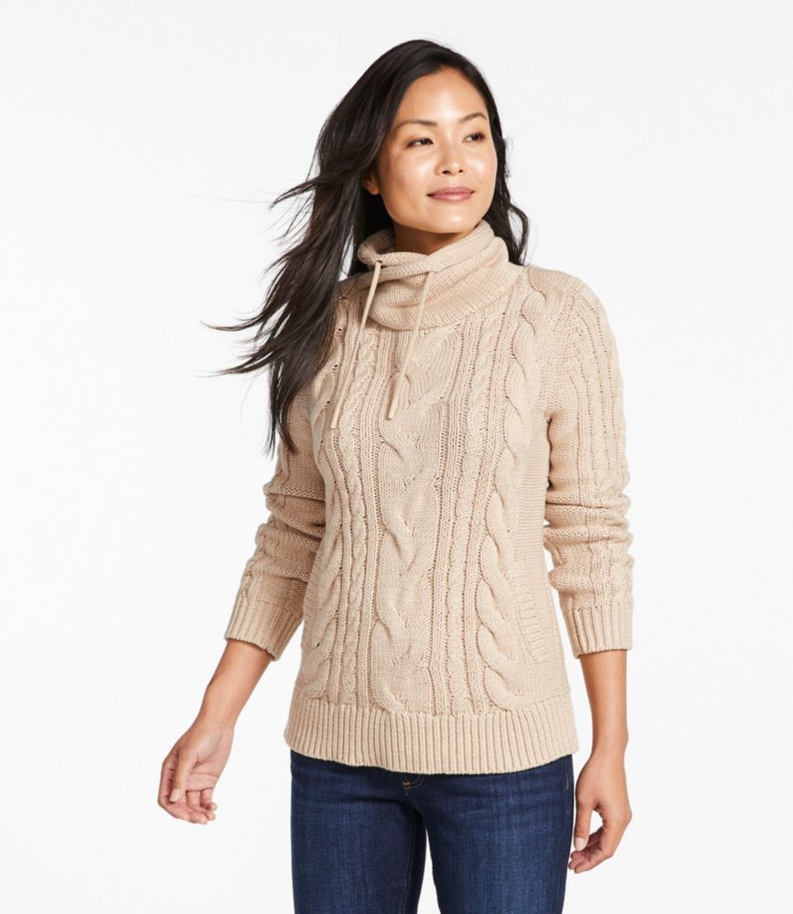 Women's Double L® Mixed-Cable Sweater, Funnelneck