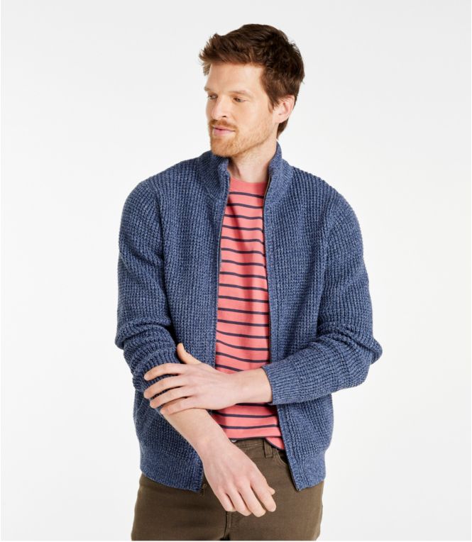 Men's Organic Cotton Waffle Sweater, Full Zip