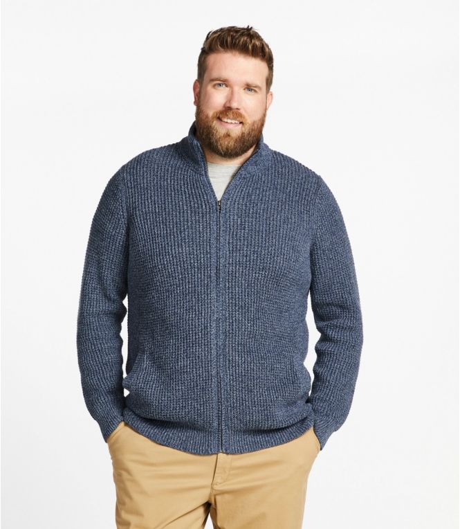 Men's Organic Cotton Waffle Sweater, Full Zip