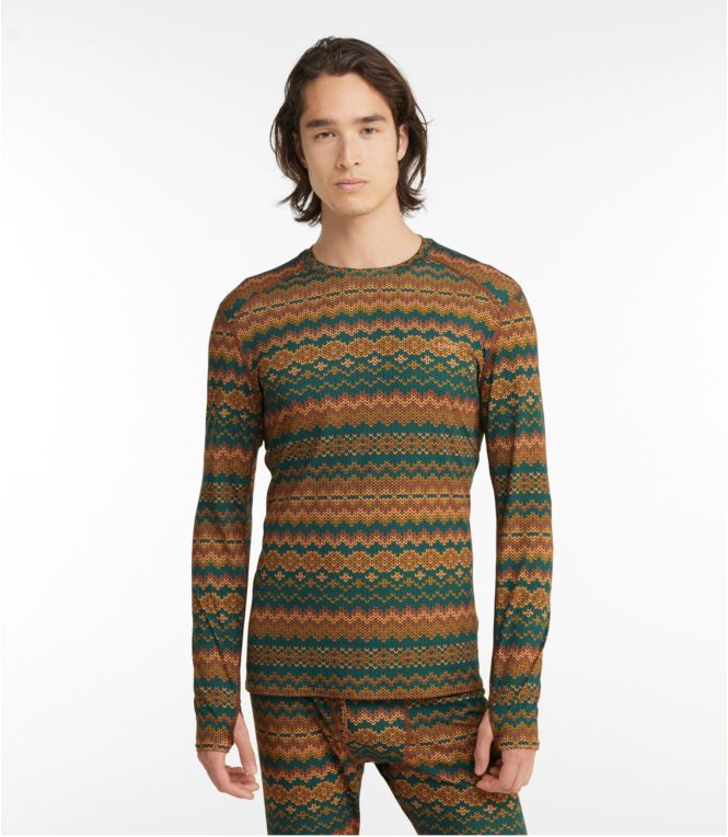 Men's L.L.Bean Lightweight Crew Base Layer, Long-Sleeve Print
