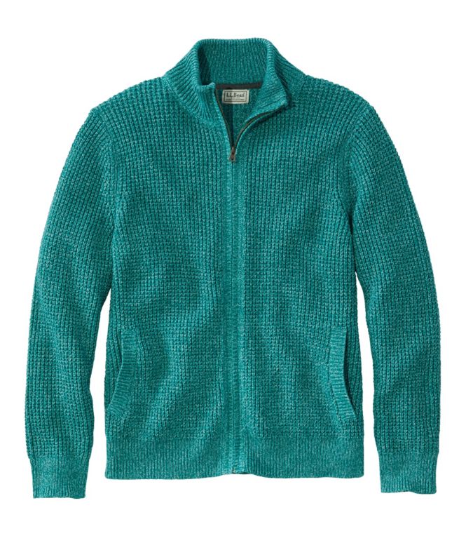 Men's Organic Cotton Waffle Sweater, Full Zip
