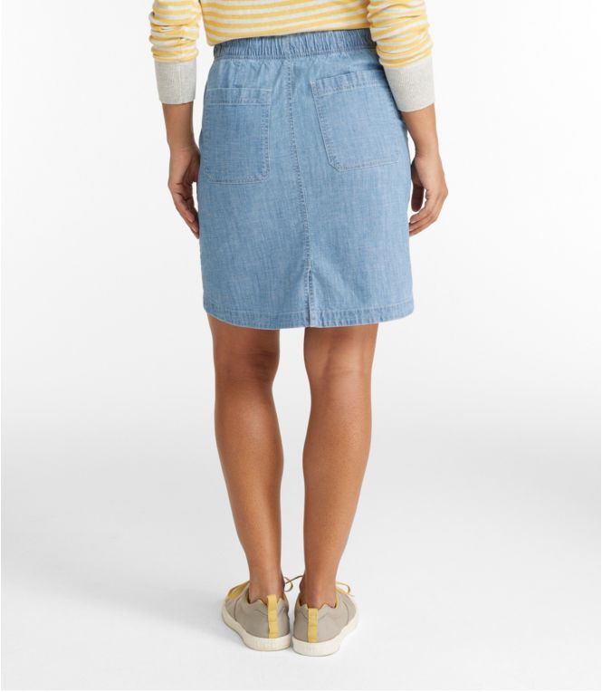 Women's Lakewashed Pull-On Skirt, Mid-Rise Chambray