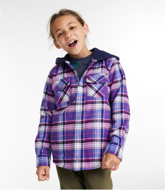 Kids' Fleece-Lined Flannel Shirt, Hooded Plaid