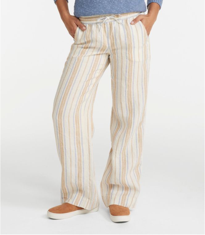 Women's Premium Washable Linen Pull-On Pants, Stripe