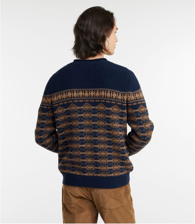 Men's L.L.Bean Organic Cotton Waffle Sweater, Crewneck, Fair Isle