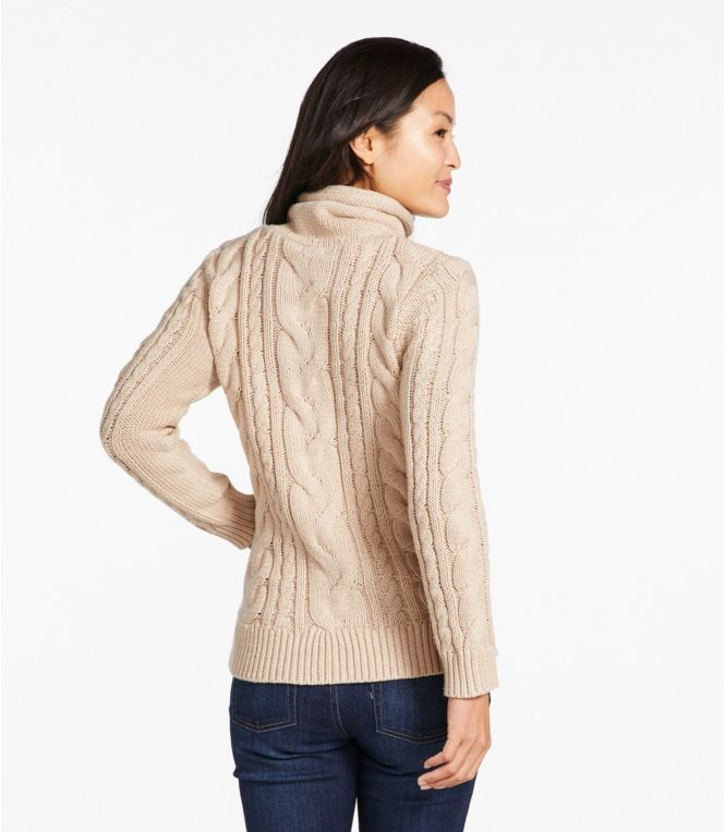 Women's Double L® Mixed-Cable Sweater, Funnelneck