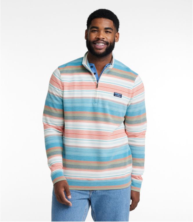 Men's Comfort Stretch Piqué Quarter Zip Pullover, Long-Sleeve, Stripe