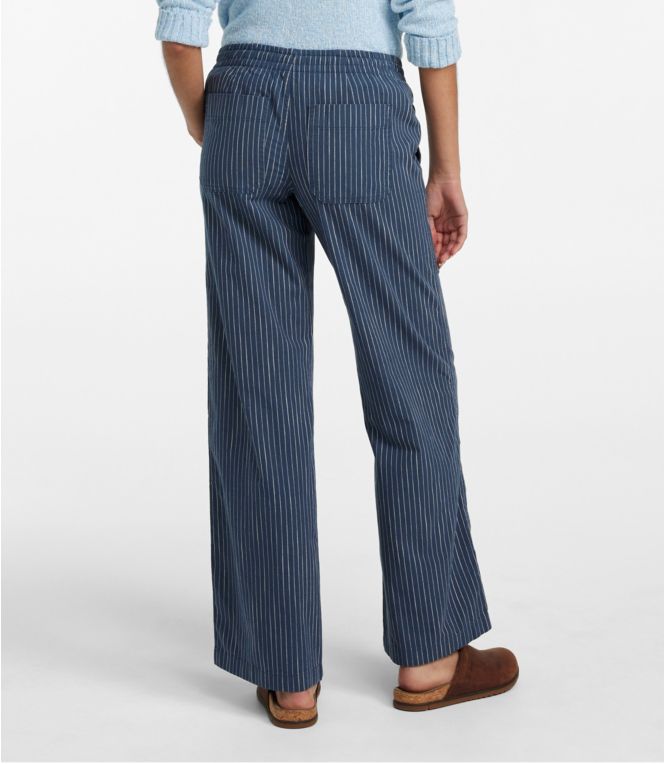 Women's Lakewashed Pull-On Chinos, Mid-Rise Wide-Leg Stripe Chambray