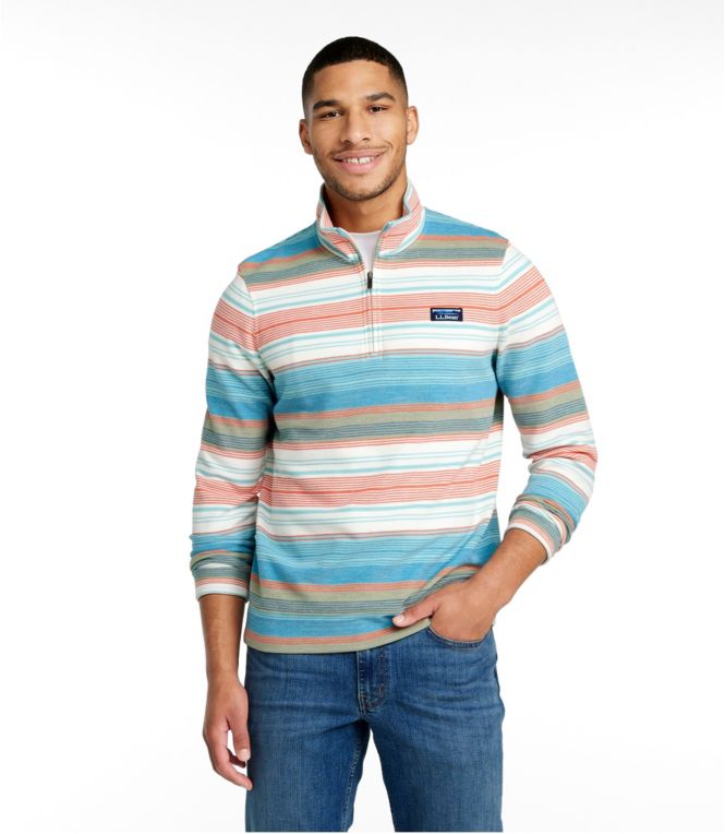 Men's Comfort Stretch Piqué Quarter Zip Pullover, Long-Sleeve, Stripe