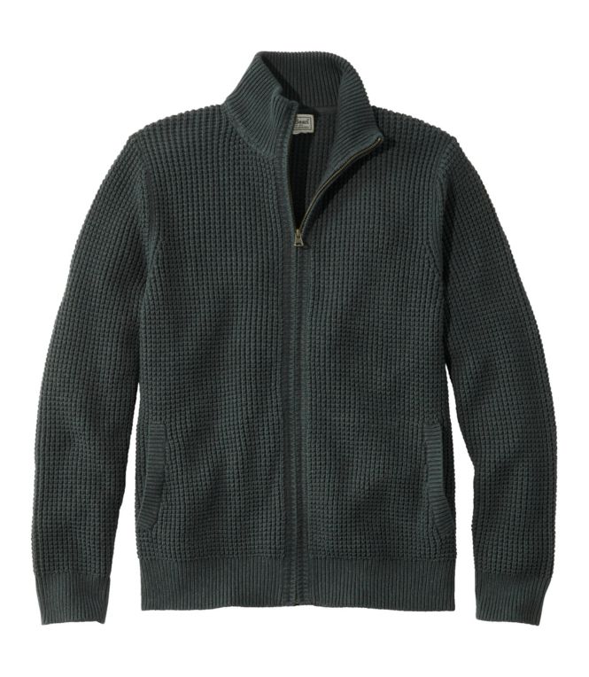 Men's Organic Cotton Waffle Sweater, Full Zip