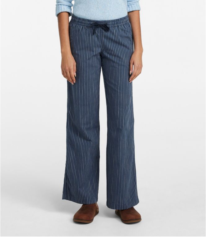 Women's Lakewashed Pull-On Chinos, Mid-Rise Wide-Leg Stripe Chambray
