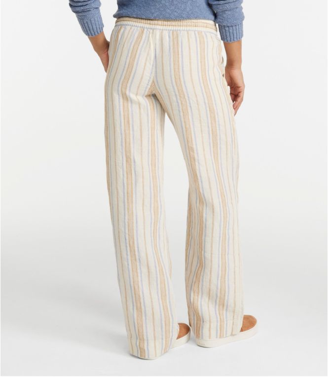 Women's Premium Washable Linen Pull-On Pants, Stripe
