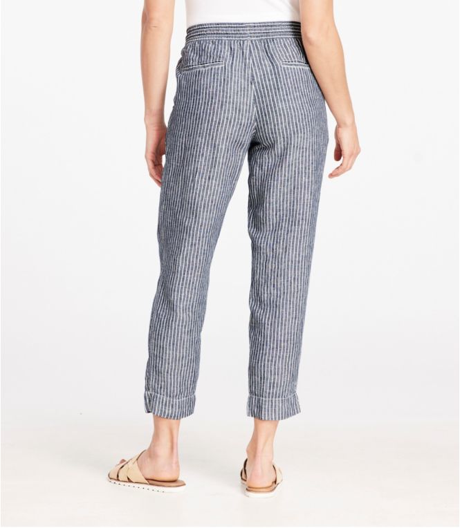 Women's Premium Linen Breezy Pull-On Ankle Pants, Mid-Rise Tapered-Leg Stripe