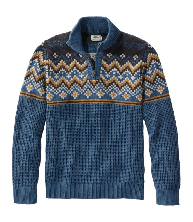 Men's L.L.Bean Organic Cotton Waffle Sweater, Quarter-Zip, Fair Isle