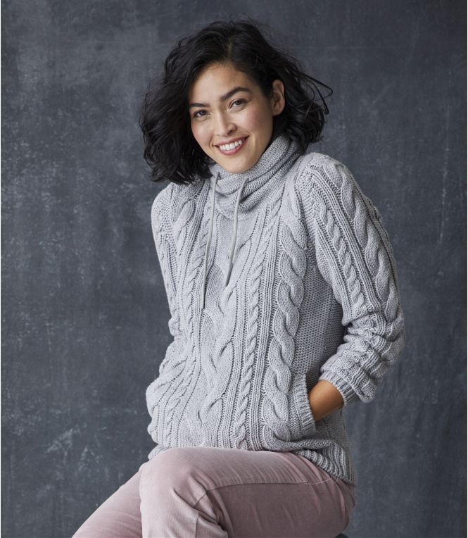 Women's Double L® Mixed-Cable Sweater, Funnelneck