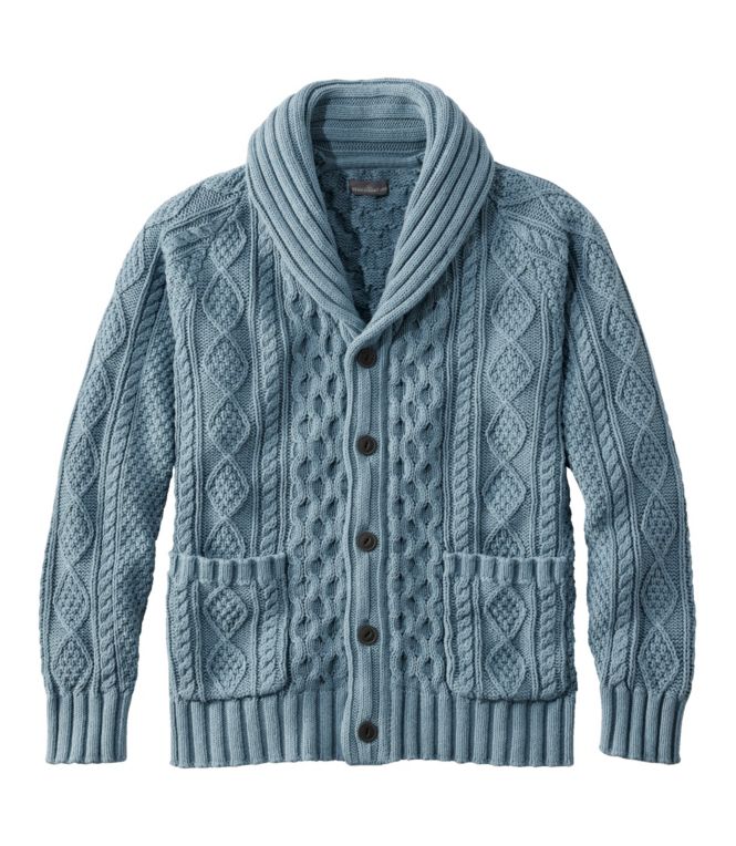 Men's Signature Cotton Fisherman Sweater, Shawl-Collar Cardigan