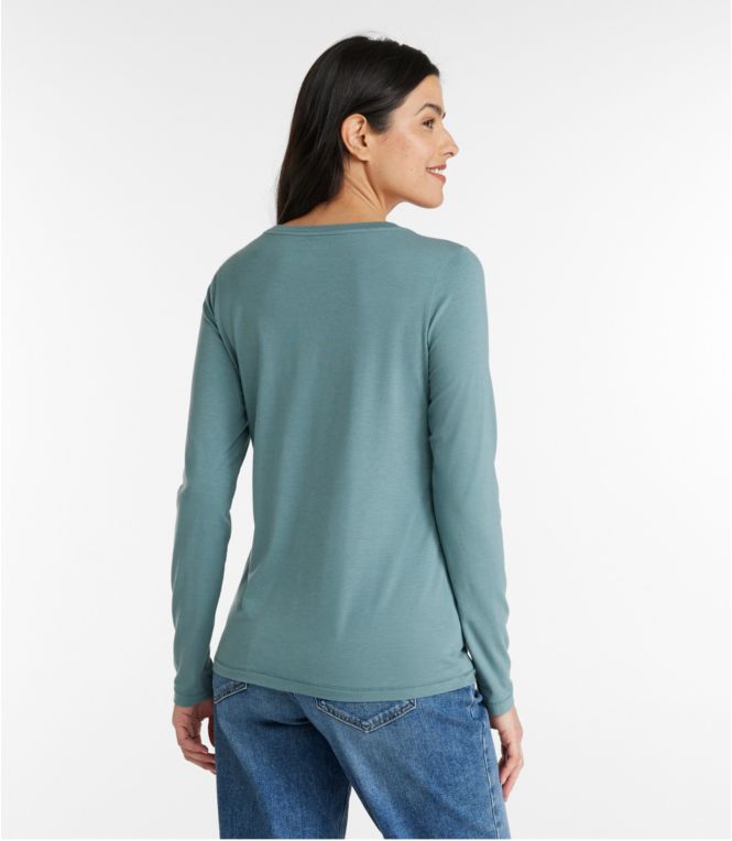 Women's Soft Stretch Supima Tee, Scoopneck Long-Sleeve