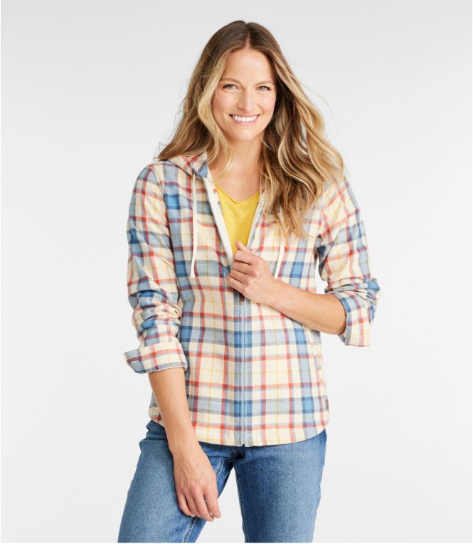 Women's Scotch Plaid Flannel Shirt, Relaxed Zip Hoodie