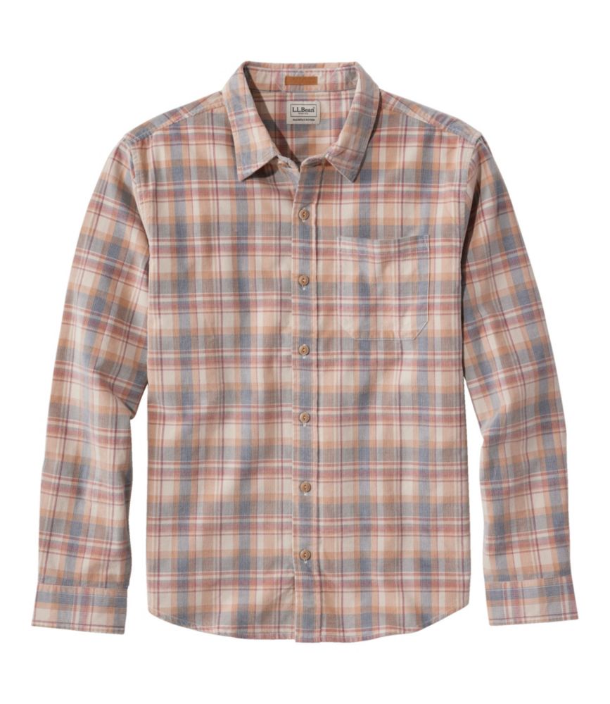 Men's Sunwashed Corduroy Shirt, Slightly Fitted Untucked Fit, Plaid