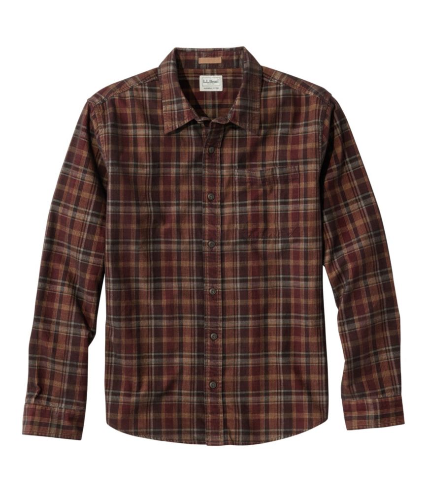 Men's Sunwashed Corduroy Shirt, Slightly Fitted Untucked Fit, Plaid