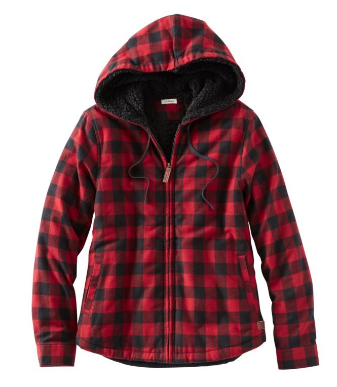 Women's Scotch Plaid Flannel Shirt, Sherpa-Lined Zip Hoodie