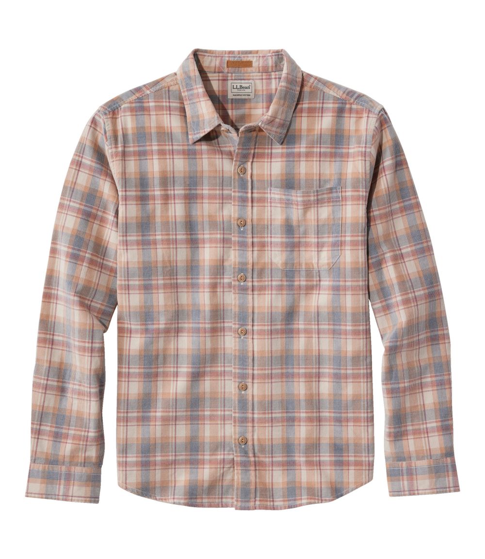 Men's Sunwashed Corduroy Shirt, Slightly Fitted Untucked Fit, Plaid