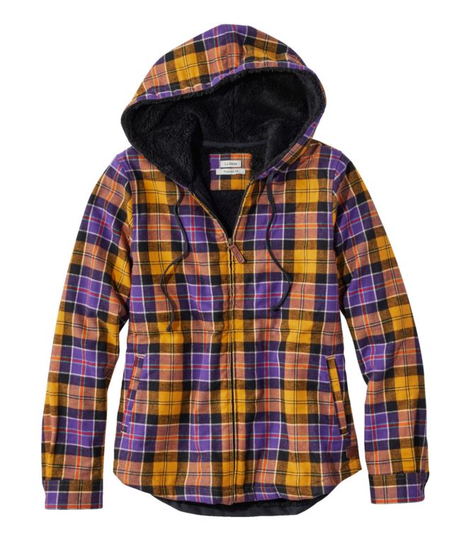 Women's Scotch Plaid Flannel Shirt, Sherpa-Lined Zip Hoodie