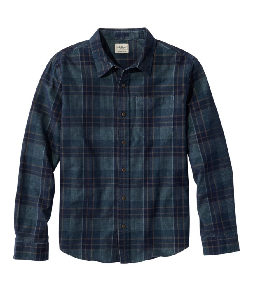Men's Sunwashed Corduroy Shirt, Slightly Fitted Untucked Fit, Plaid