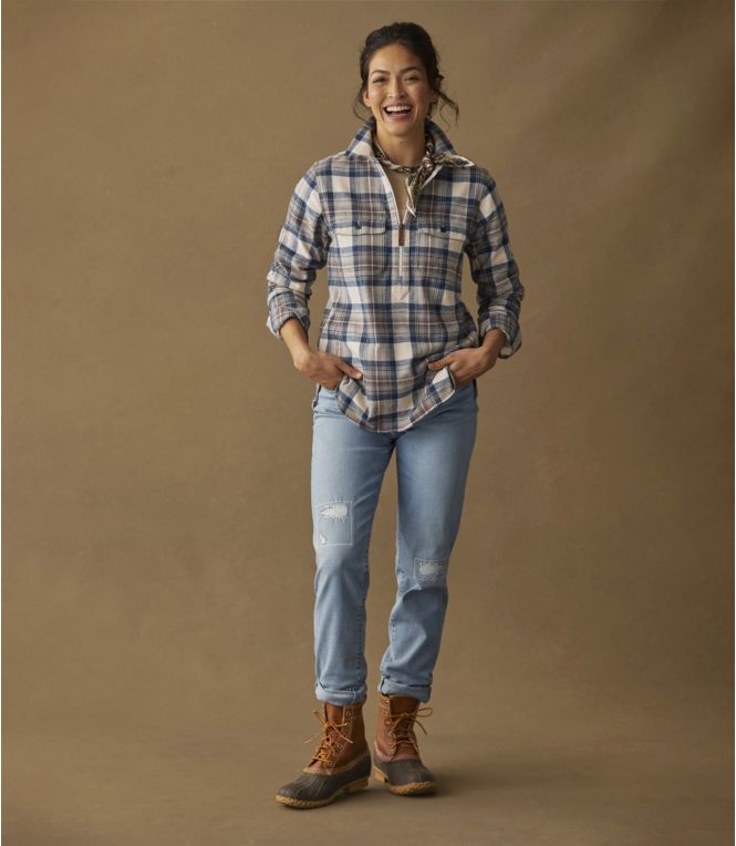 Women's Scotch Plaid Flannel Shirt, Quarter-Zip