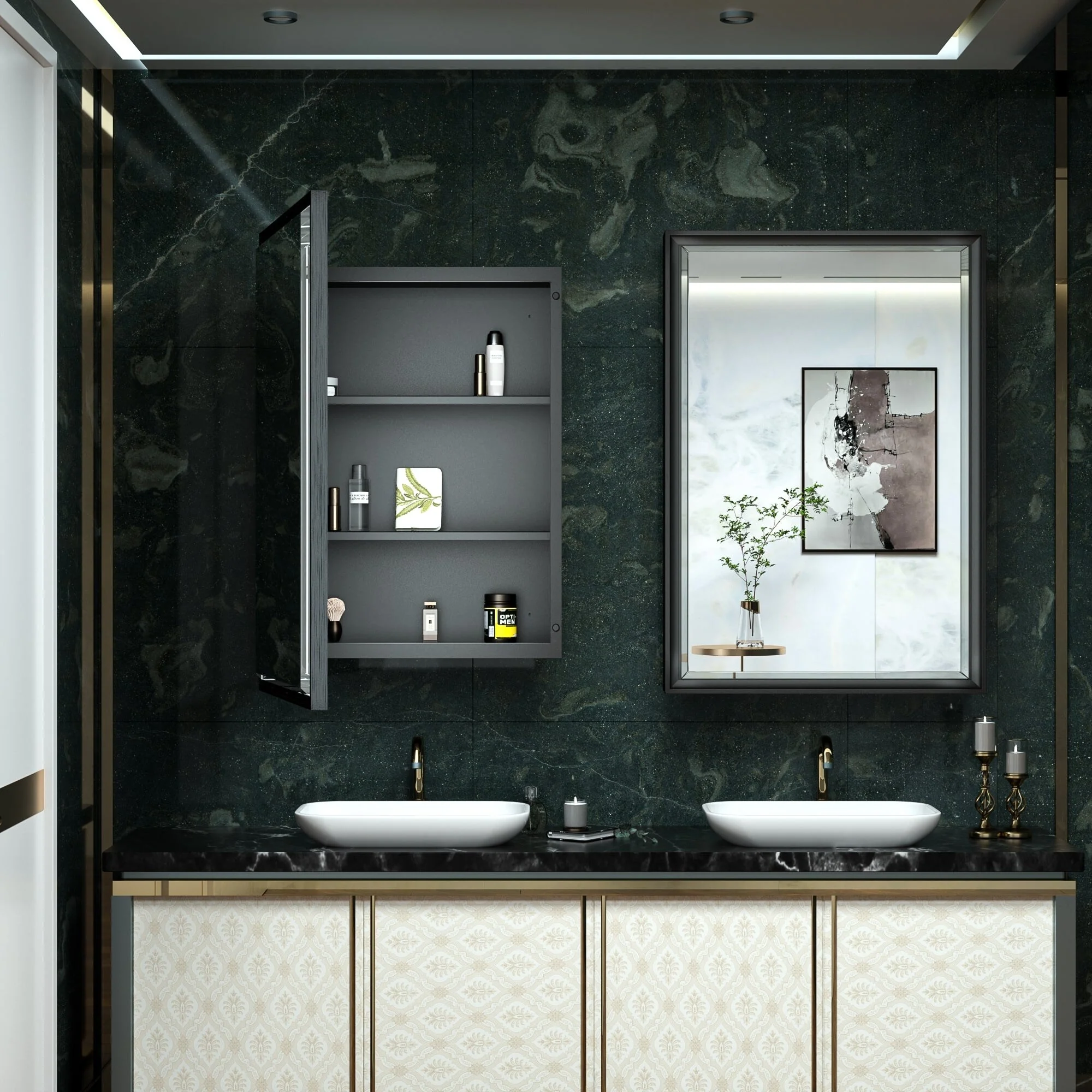 TokeShimi Medicine Cabinets for Bathroom with Mirror, Beveled Framed