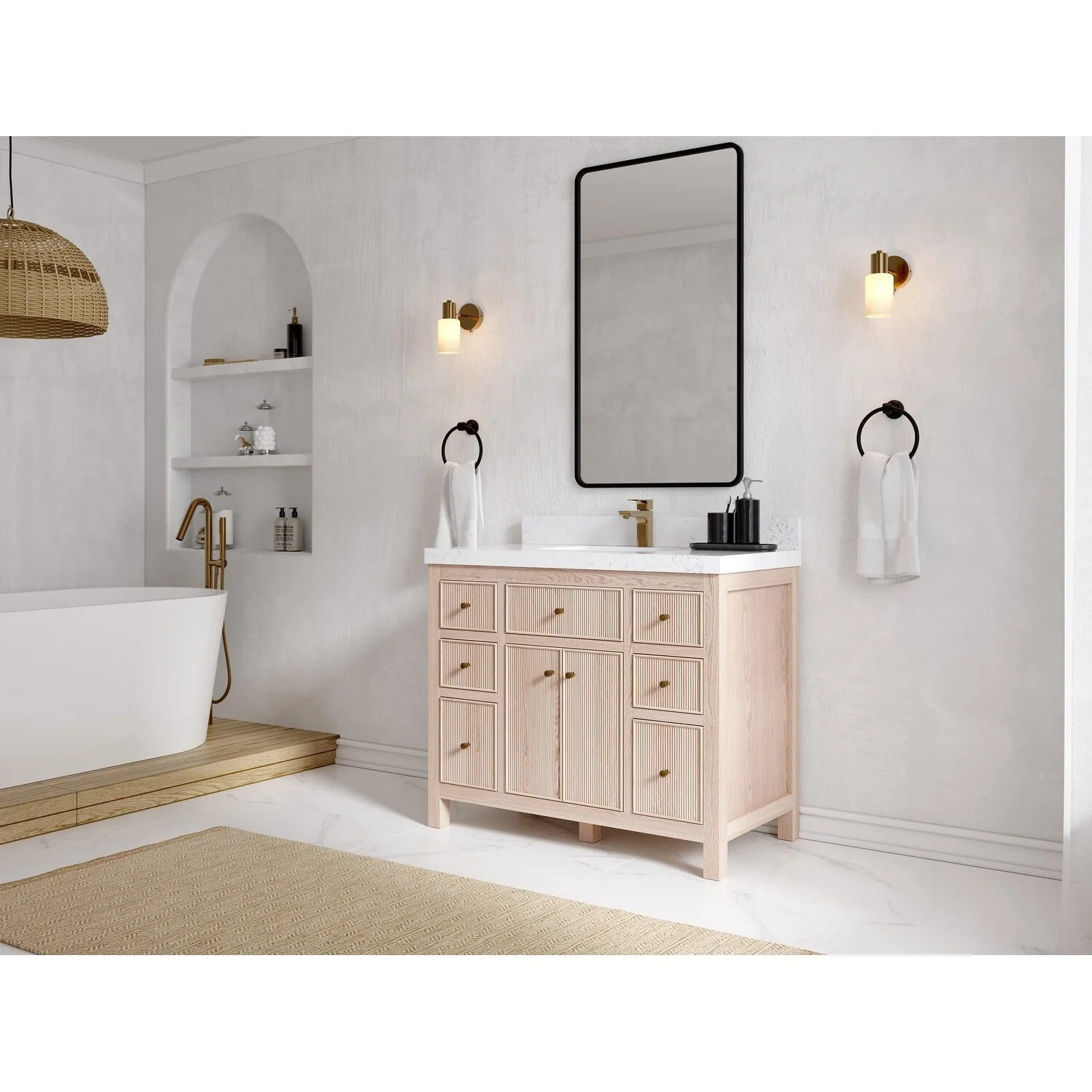 Willow Collections 42 x 22 Sonoma White Oak Wood Single Sink Bathroom Vanity with Quartz or Marble Countertop